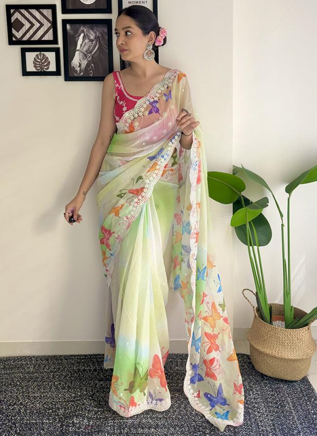 Georgette Green Casual Wear Printed Saree